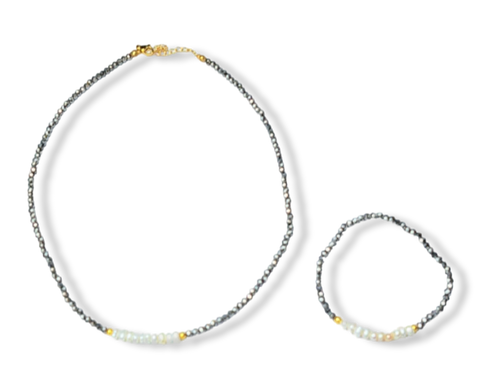 SET PERLA Y CRISTAL GRIS DORADO