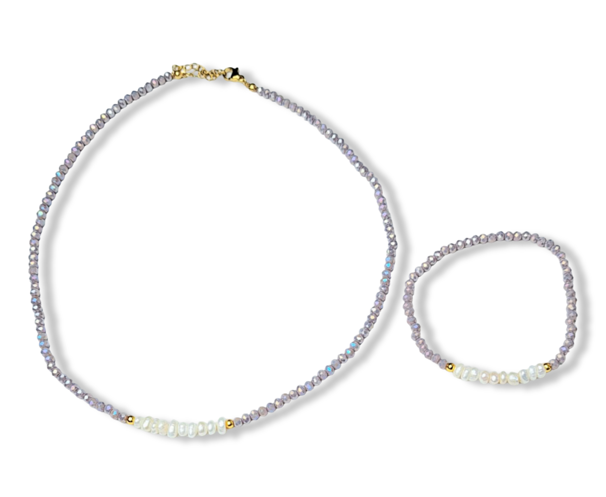 SET PERLA Y CRISTAL LILA DORADO