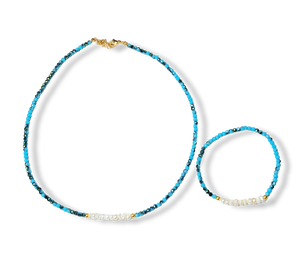 SET PERLA Y CRISTAL AQUA DORADO