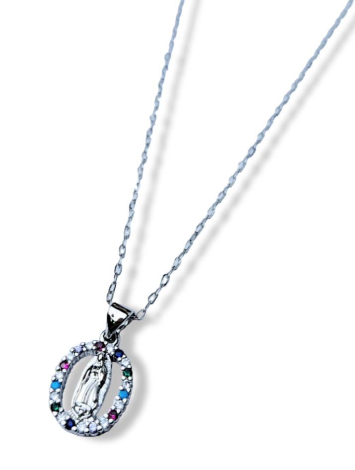 COLLAR VIRGEN CIRCONIA COLORES PLATEADO