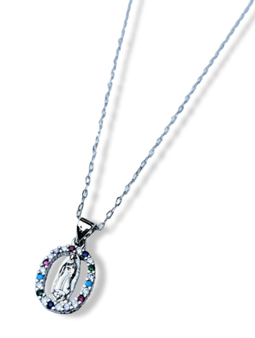 COLLAR VIRGEN CIRCONIA COLORES PLATEADO