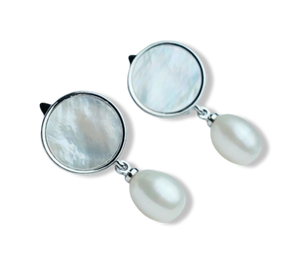 ARETE MADRE PERLA GOTA PLATEADO