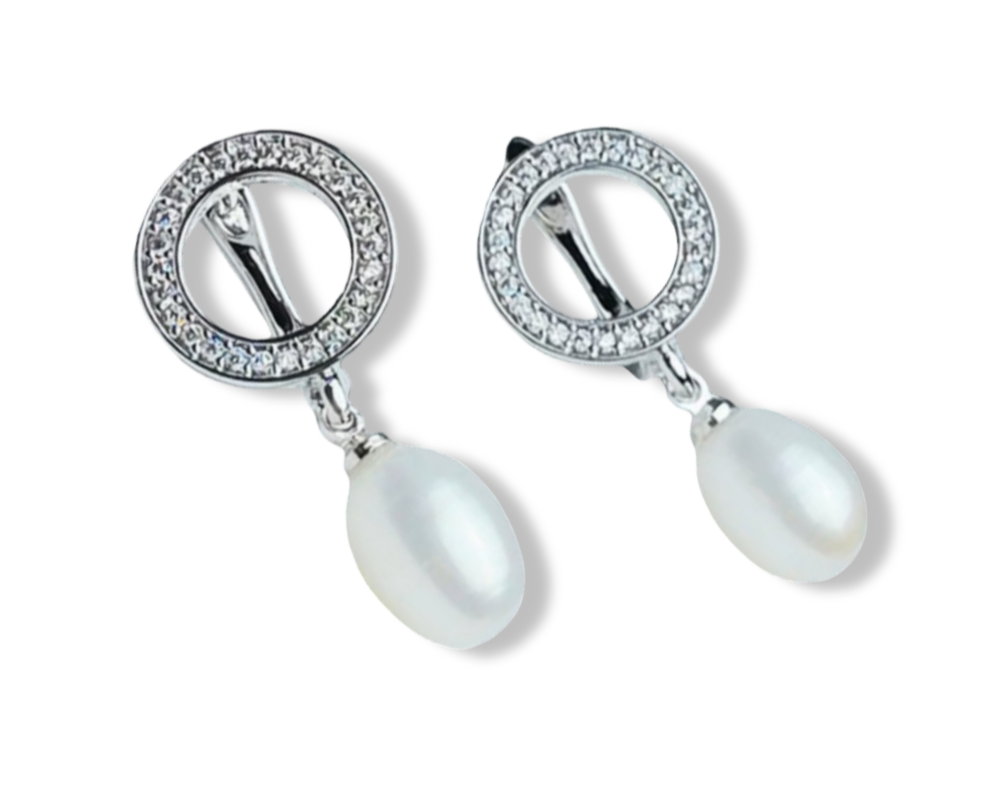 ARETE PERLA GOTA CIRCONIAS CIRCULAR PLATEADO