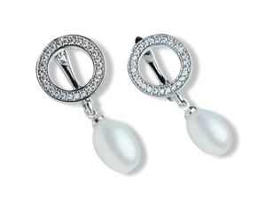 ARETE PERLA GOTA CIRCONIAS CIRCULAR PLATEADO
