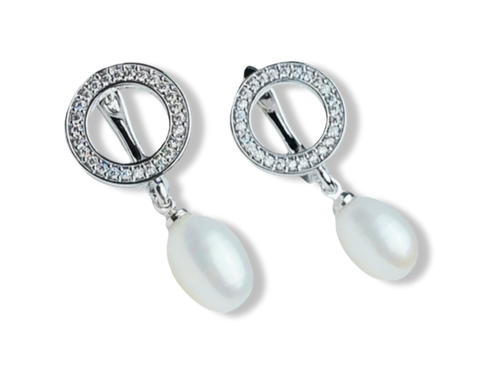 ARETE PERLA GOTA CIRCONIAS CIRCULAR PLATEADO