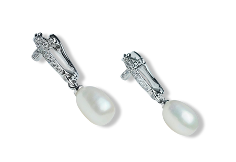 ARETE PERLA GOTA CRUZ Y CIRCONIA PLATEADO