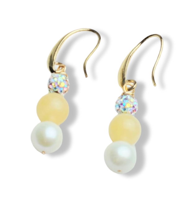 ARETE PERLA CRISTAL Y ÁGATA AMARILLA DORADO
