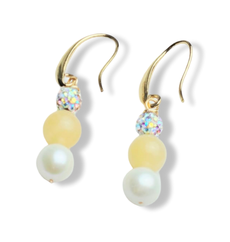 ARETE PERLA CRISTAL Y ÁGATA AMARILLA DORADO