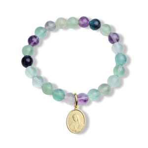 PULSERA VIRGEN DE GUADALUPE FLUORITA DORADO