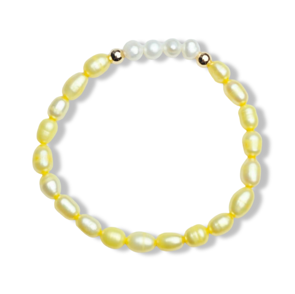 PULSERA AMARILLA PARA NIÑA PERLA ARROZ DORADO