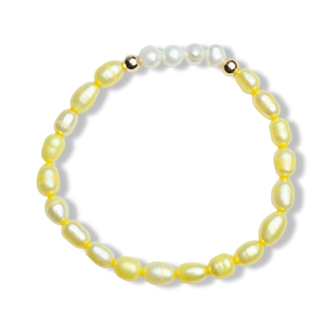 PULSERA AMARILLA PARA NIÑA PERLA ARROZ DORADO