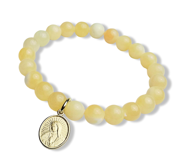 PULSERA VIRGEN DE GUADALUPE Y ÁGATA AMARILLA DORADO
