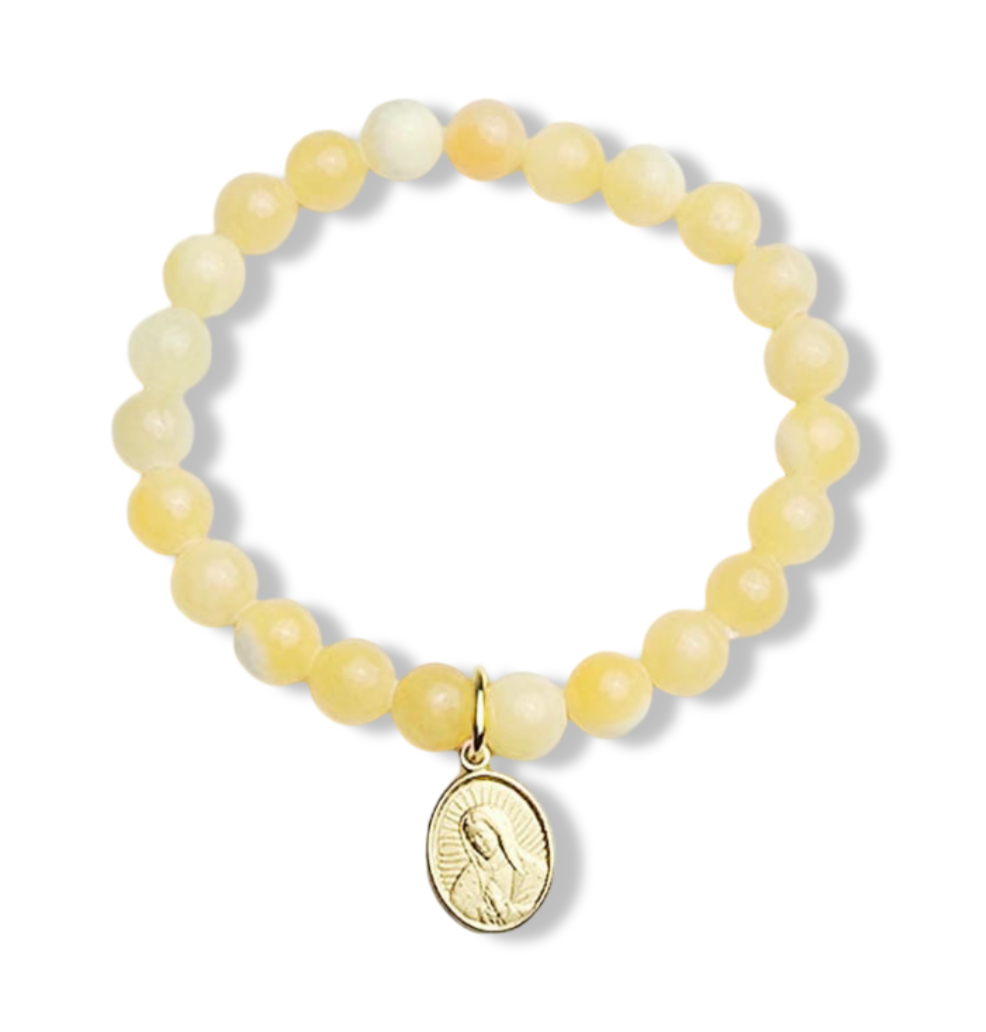 PULSERA VIRGEN DE GUADALUPE Y ÁGATA AMARILLA DORADO