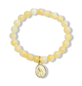 PULSERA VIRGEN DE GUADALUPE Y ÁGATA AMARILLA DORADO