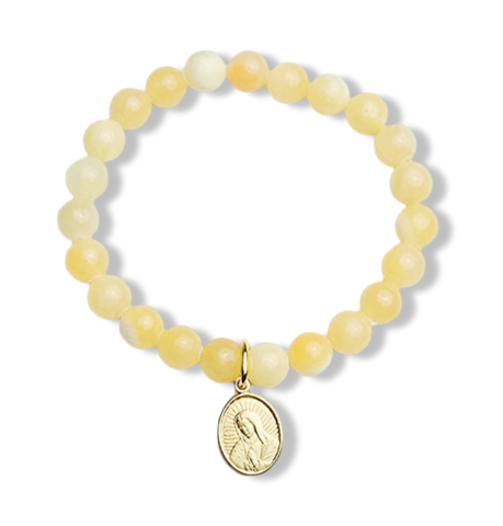 PULSERA VIRGEN DE GUADALUPE Y ÁGATA AMARILLA DORADO