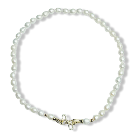 COLLAR PERLA ARROZ MOÑO Y CIRCONIAS DORADO
