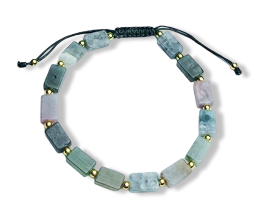 PULSERA JASPE VERDE AJUSTABLE DORADO