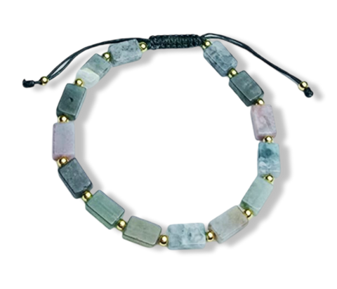PULSERA JASPE VERDE AJUSTABLE DORADO