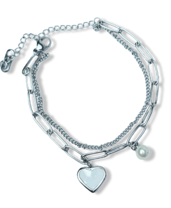 PULSERA WATERPROOF MADRE PERLA CORAZÓN PLATEADO