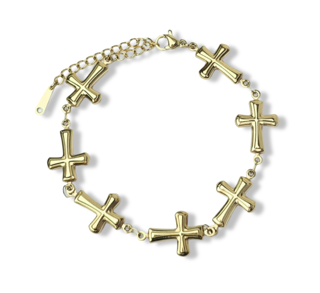 PULSERA WATERPROOF CRUCES DORADO