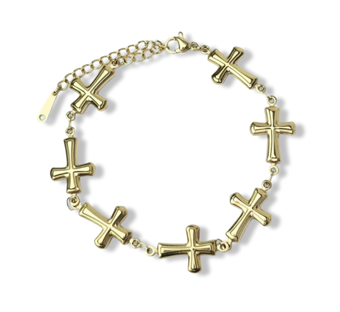 PULSERA WATERPROOF CRUCES DORADO