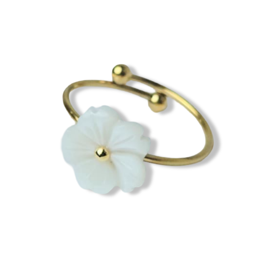 ANILLO WATERPROOF FLOR MADRE PERLA DORADO