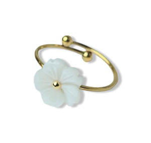 ANILLO WATERPROOF FLOR MADRE PERLA DORADO