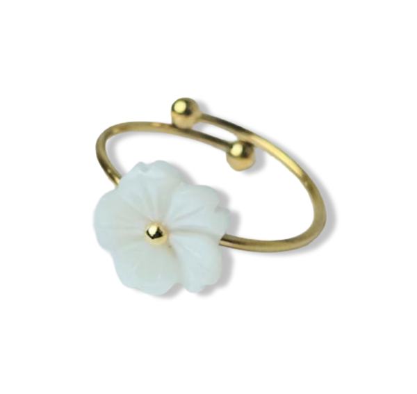 ANILLO WATERPROOF FLOR MADRE PERLA DORADO