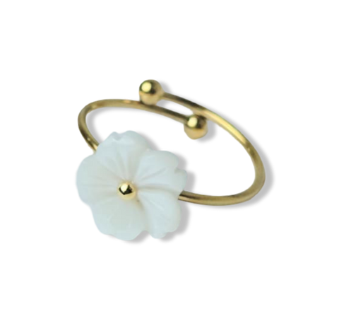 ANILLO WATERPROOF FLOR MADRE PERLA DORADO