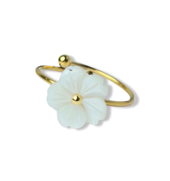 ANILLO WATERPROOF FLOR MADRE PERLA DORADO