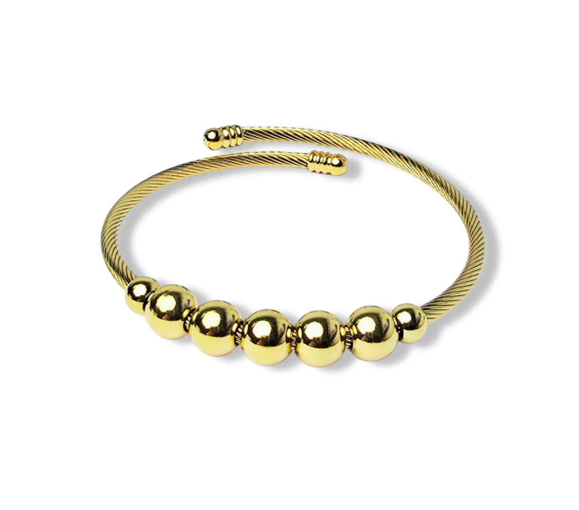 PULSERA WATERPROOF Y ESFERAS DORADO