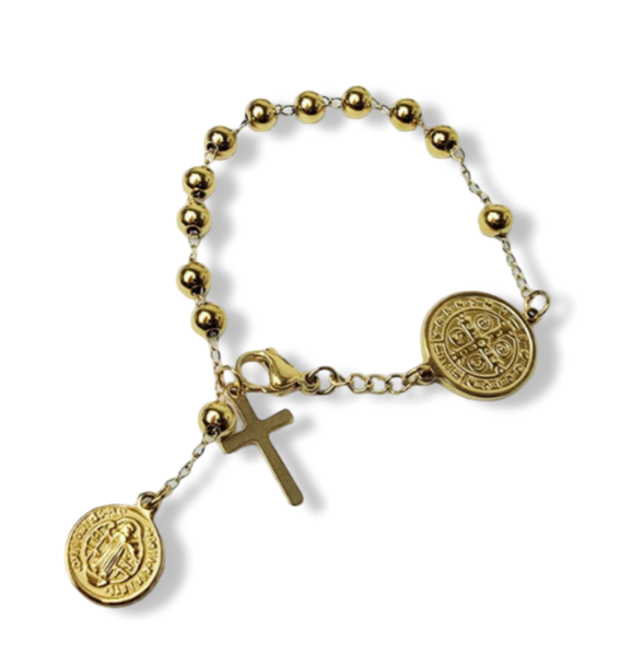 PULSERA SAN BENITO Y CRUZ WATERPROOF DORADO