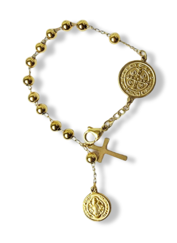 PULSERA SAN BENITO Y CRUZ WATERPROOF DORADO