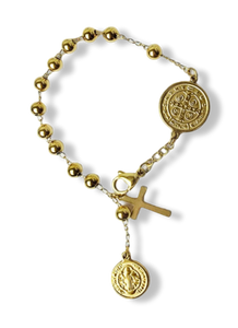PULSERA SAN BENITO Y CRUZ WATERPROOF DORADO