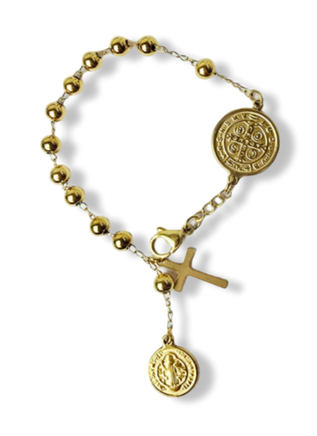 PULSERA SAN BENITO Y CRUZ WATERPROOF DORADO