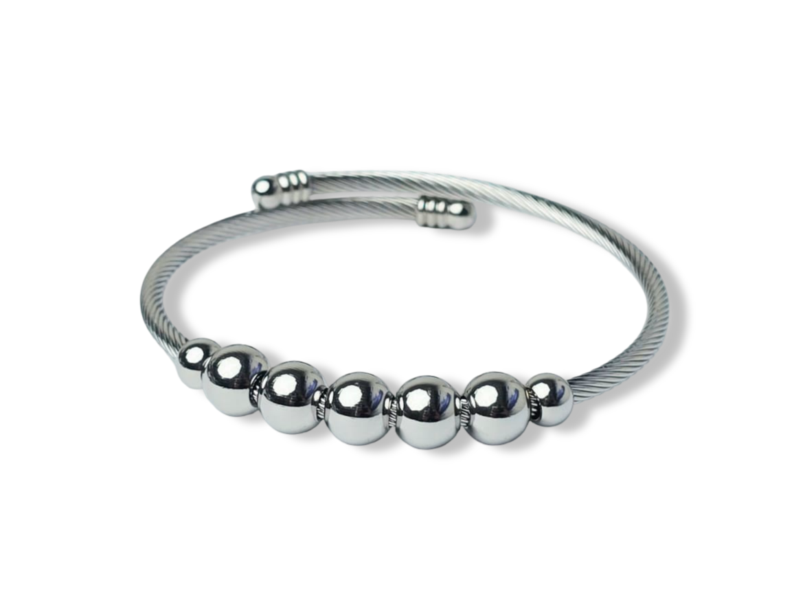 PULSERA WATERPROOF Y ESFERAS PLATEADO