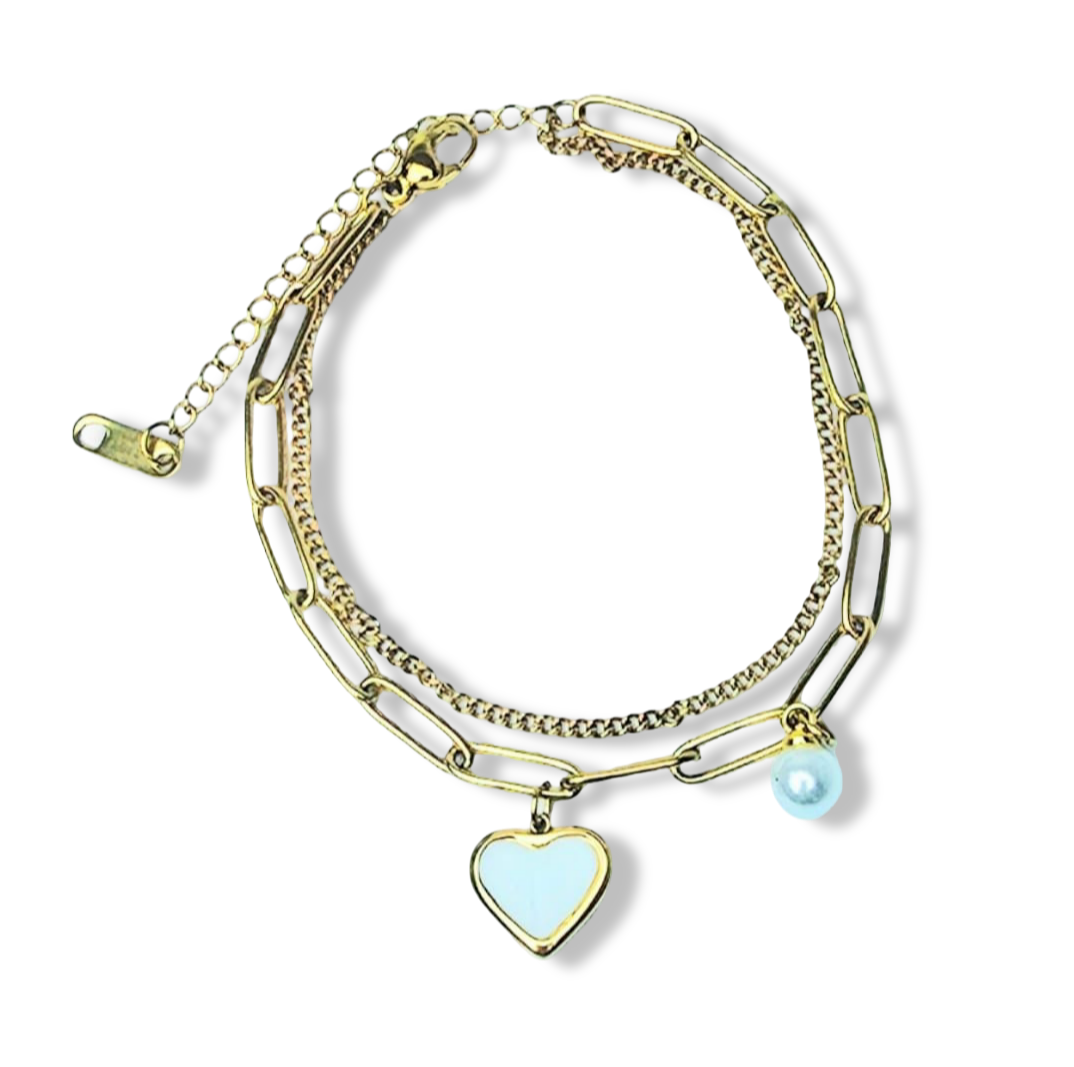 PULSERA WATERPROOF MADRE PERLA CORAZÓN DORADO