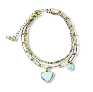 PULSERA WATERPROOF MADRE PERLA CORAZÓN DORADO