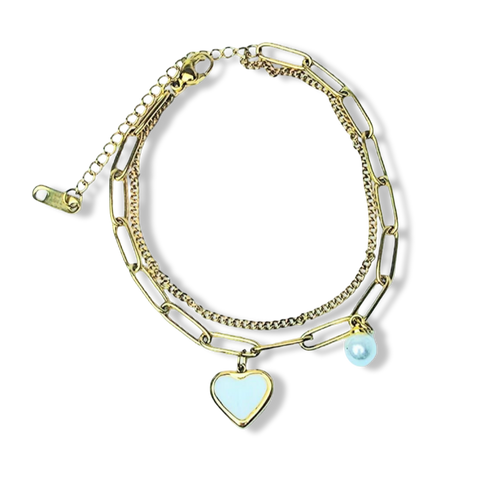 PULSERA WATERPROOF MADRE PERLA CORAZÓN DORADO