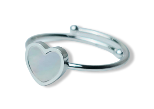 ANILLO WATERPROOF CORAZONES MADRE PERLA PLATEADO