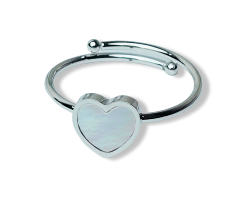 ANILLO WATERPROOF CORAZONES MADRE PERLA PLATEADO