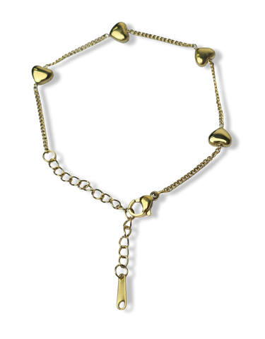 PULSERA WATERPROOF CORAZONES DORADO