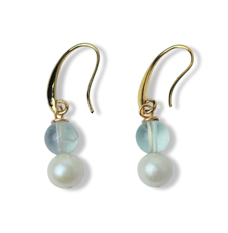 ARETE PERLA ROUND Y TURQUESA DORADO