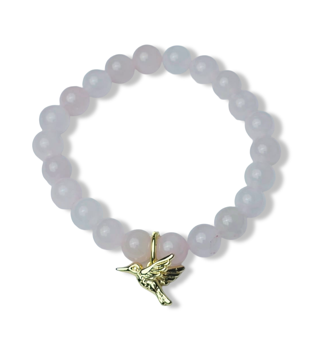 PULSERA COLIBRÍ Y CUARZO ROSA DORADO