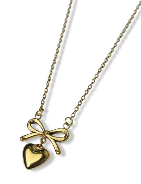 COLLAR WATERPROOF CORAZÓN Y MOÑO DORADO