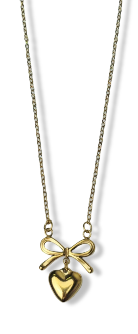 COLLAR WATERPROOF CORAZÓN Y MOÑO DORADO