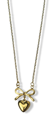 COLLAR WATERPROOF CORAZÓN Y MOÑO DORADO