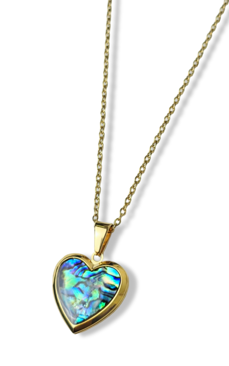 COLLAR ÁMBAR CORAZÓN RELICARIO DORADO
