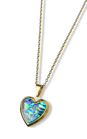 COLLAR ÁMBAR CORAZÓN RELICARIO DORADO
