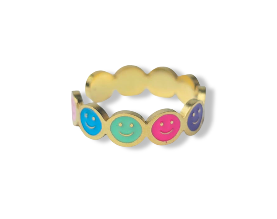 ANILLO HAPPY FACE COLORES DORADO